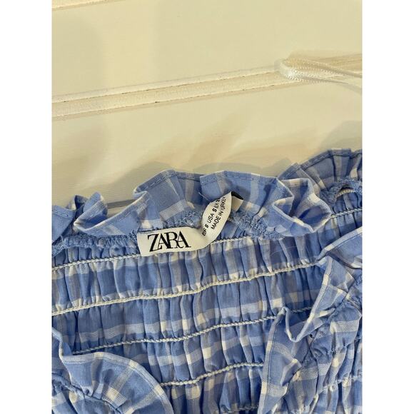 Zara Womens Blue Gingham Plaid Ruffle Top & Fringed Skirt Bundle Size S - Picture 5 of 9